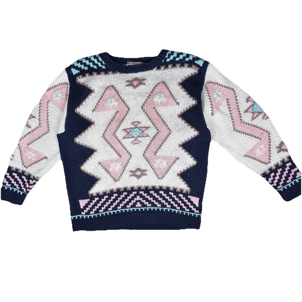 Vintage 80s Forenza Southwestern Aztec Pattern Wool blend Sweater Size S Rare
